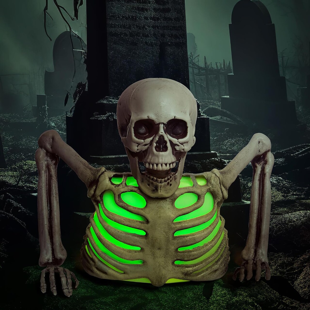 Presence Halloween Skeleton with Different Light Colors, Holiday Indoor Realistic Decor